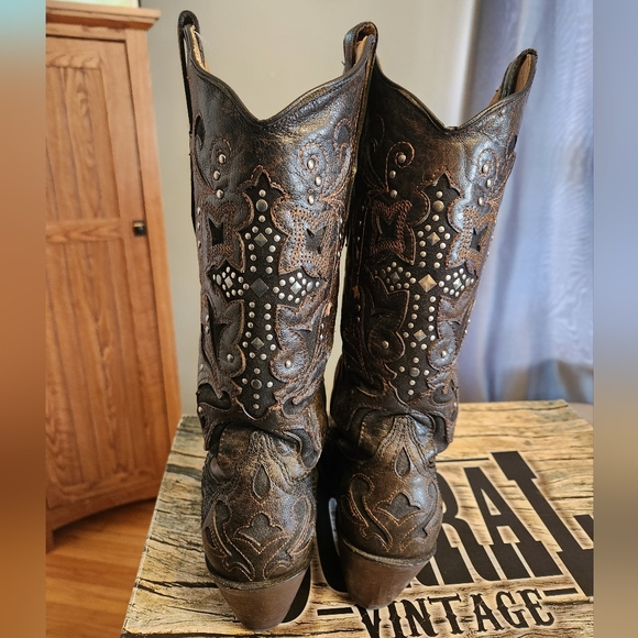 Corral Leather Boots Dark Brown With Rhinestone And Stud Accents Size 7.5 - Picture 3 of 12